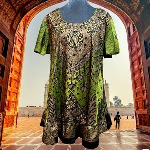 Lapogee lightweight flowy silky shimmery spring summer kurti peacock green